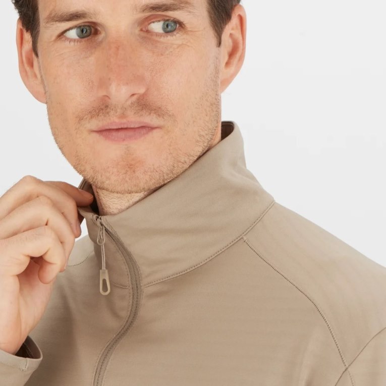 Beige Salomon Essential Lightwarm Half Zip Men's Sweatshirt | IE DS0143